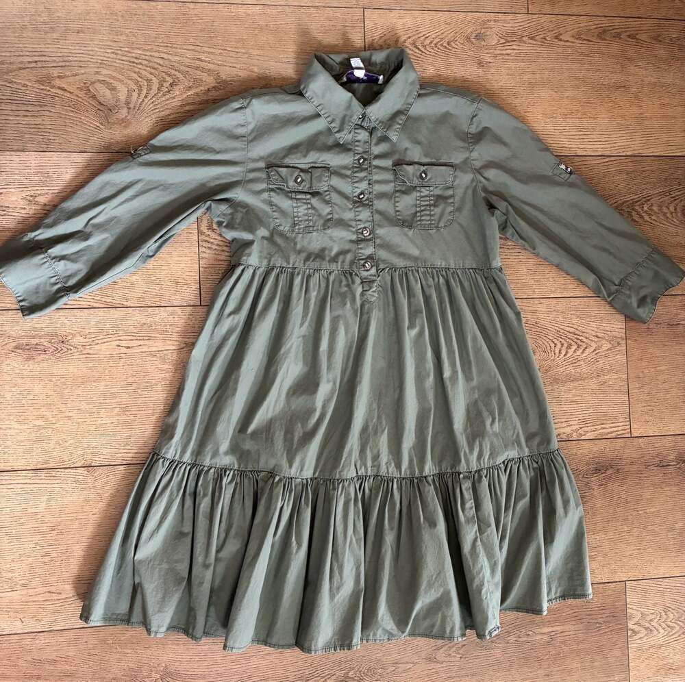 American Rag Cie Olive Green Tiered Button Front Shirt Dress-preloved-Size S